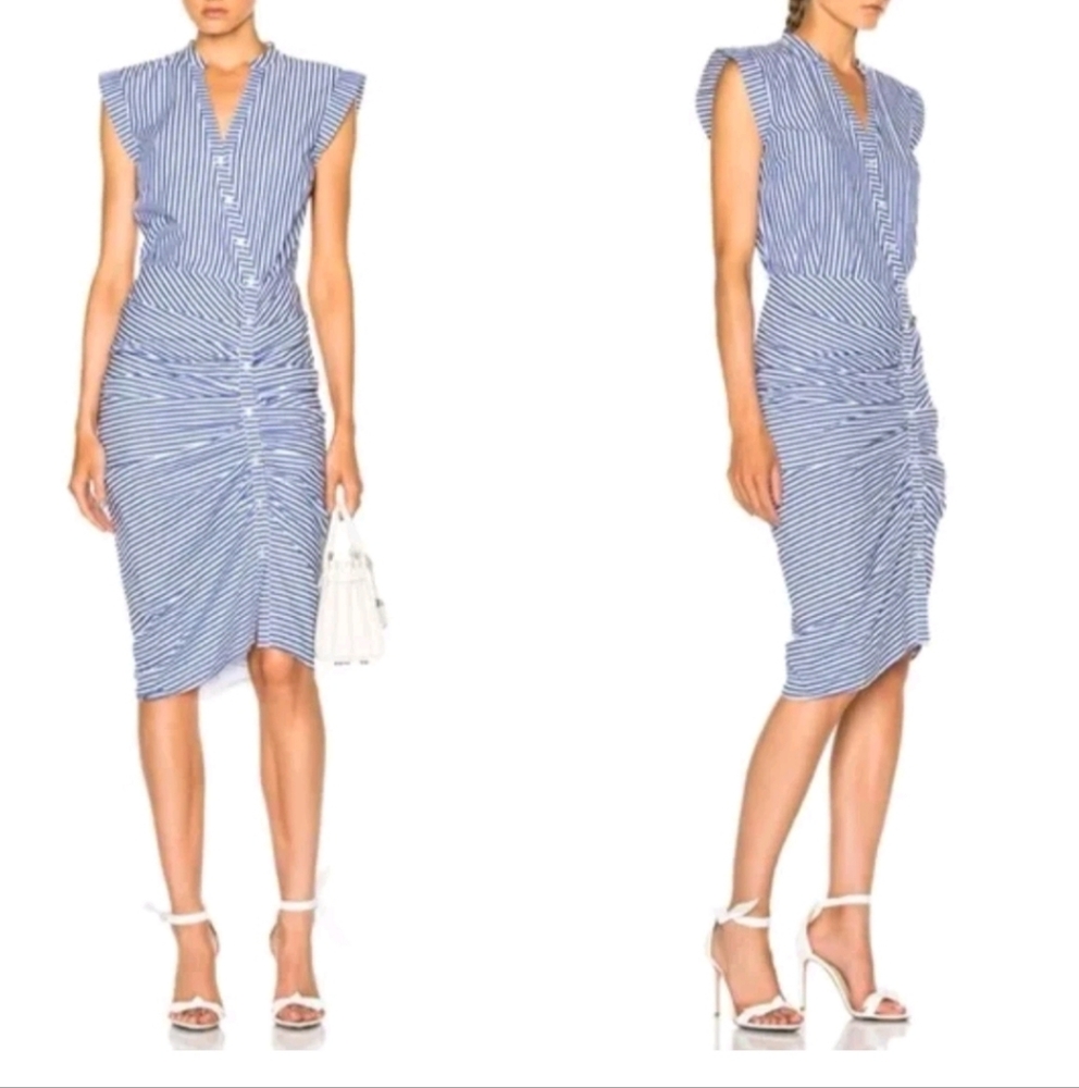 Veronica Beard Blue and White Striped Midi Dress